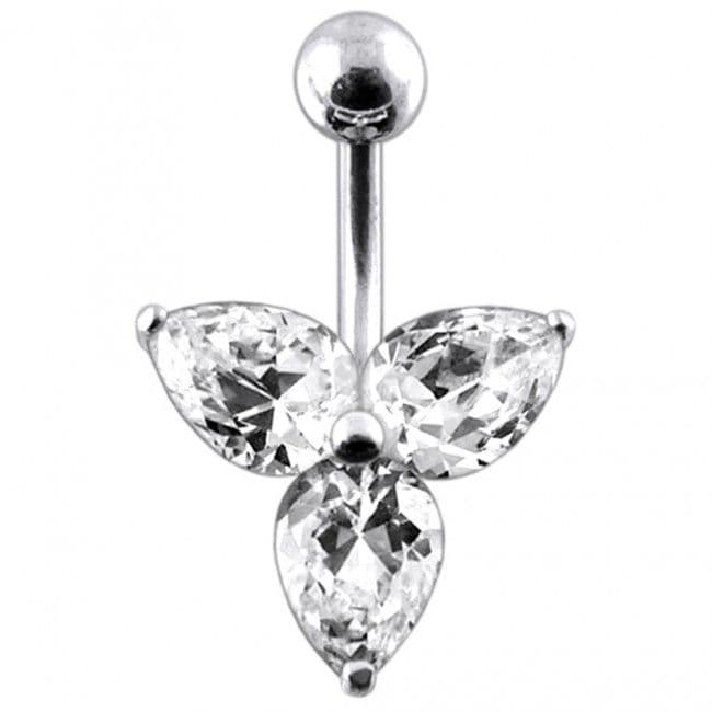Stříbrný piercing do pupíku - kytička (čirá)