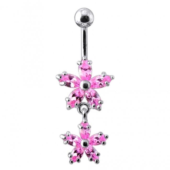 Stříbrný piercing do pupíku - kytičky (růžová)