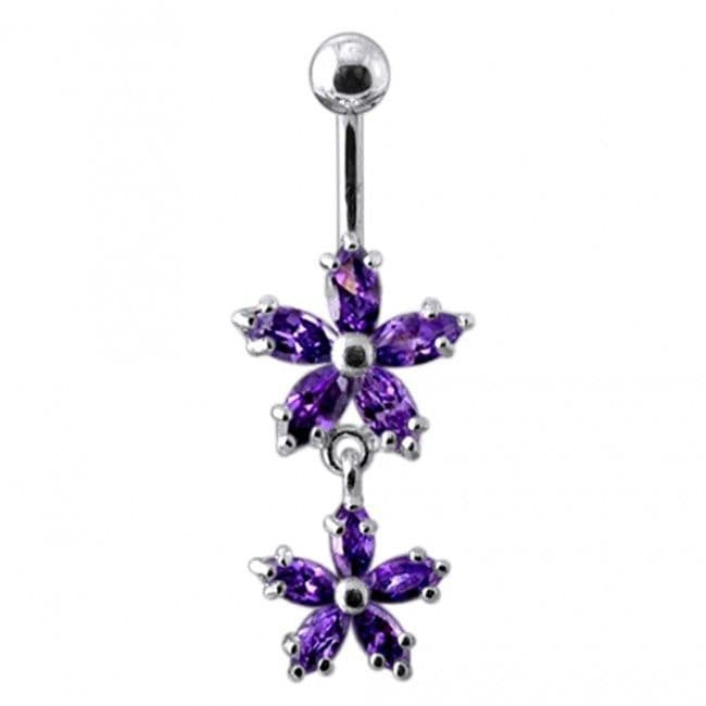 Stříbrný piercing do pupíku - kytičky (fialová)