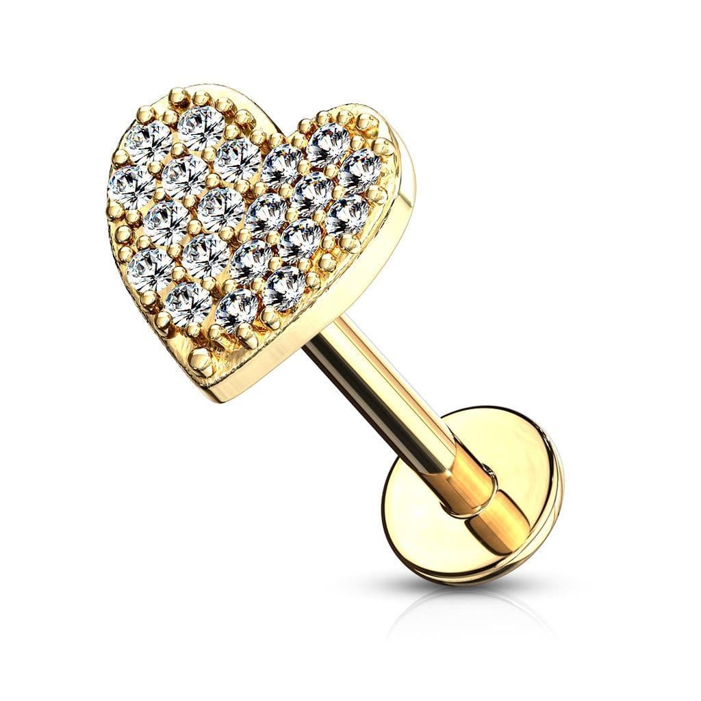 Piercing do brady - srdíčko 1,2 x 8 mm (žluté zlato)