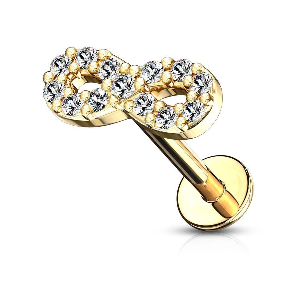 Piercing do brady - ležatá osmička 1,2 x 8 mm (žluté zlato)