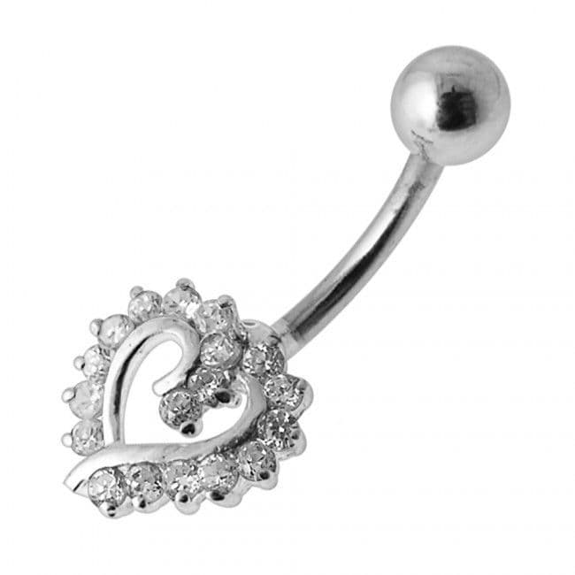 Stříbrný piercing do pupíku srdíčko (čirá)