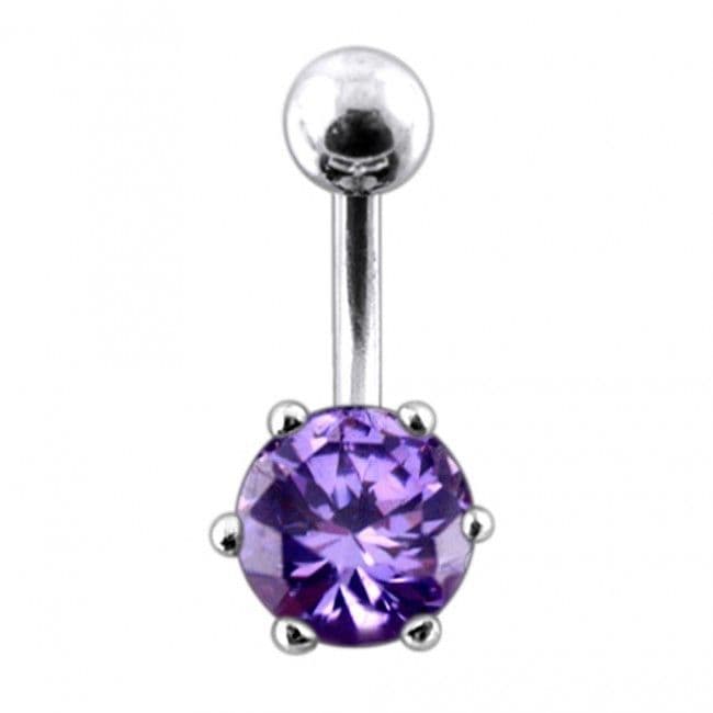 Stříbrný piercing do pupíku se zirkonem (tmavě fialová)