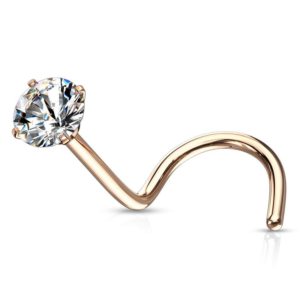 Zlacený zahnutý piercing do nosu - čirý zirkon (3 mm)