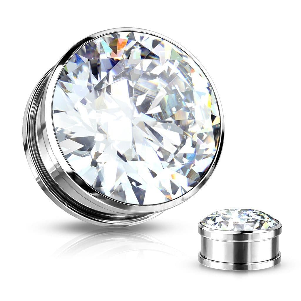 Šroubovací plug do ucha - čirý zirkon (3 mm)