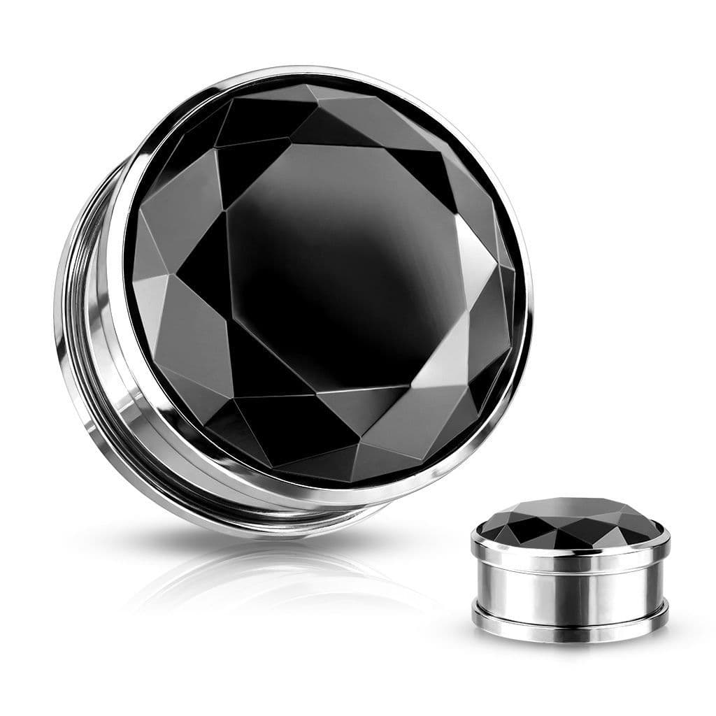 Šroubovací plug do ucha - černý zirkon (6 mm)