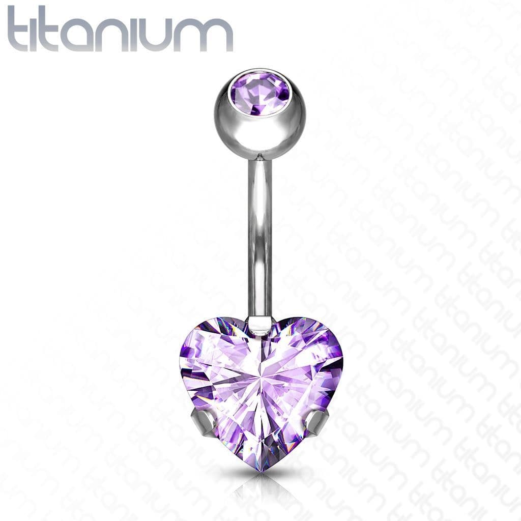 Piercing do pupíku srdce - TITAN (fialová)
