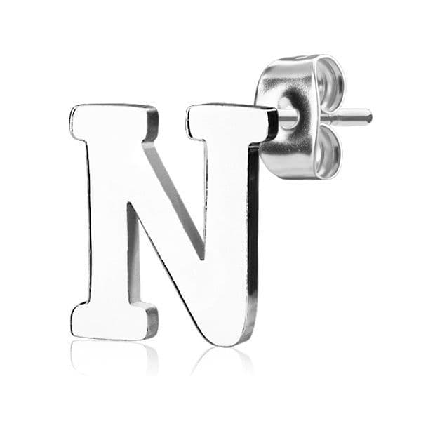 Ocelová náušnice 1ks - iniciála N