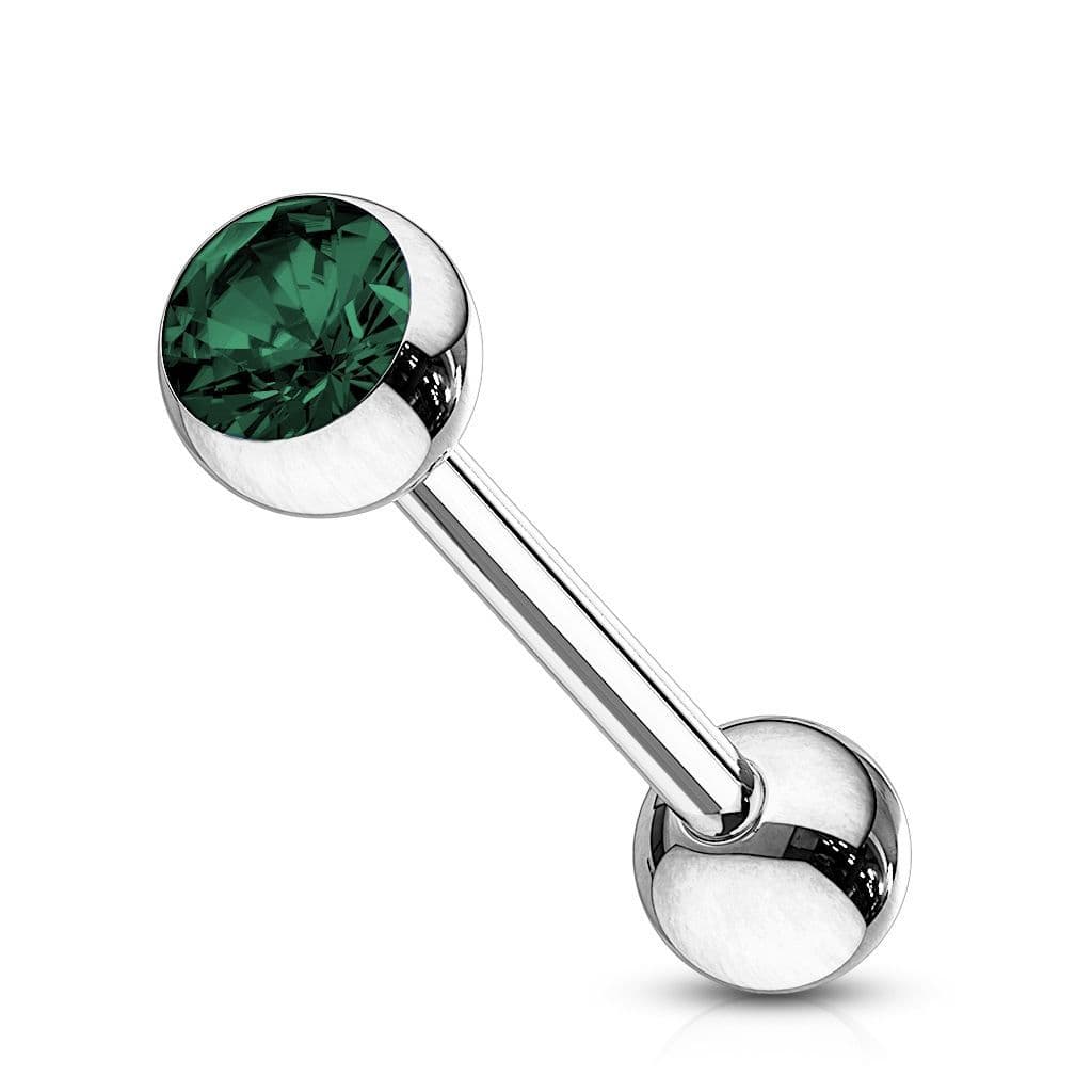 Piercing do jazyka - kamínek (zelená, 1,6 x 16 mm)