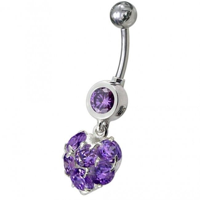 Stříbrný piercing do pupíku - srdíčko (fialová)