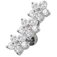 Stříbrný piercing do pupíku se štítem - kytičky (čirá)