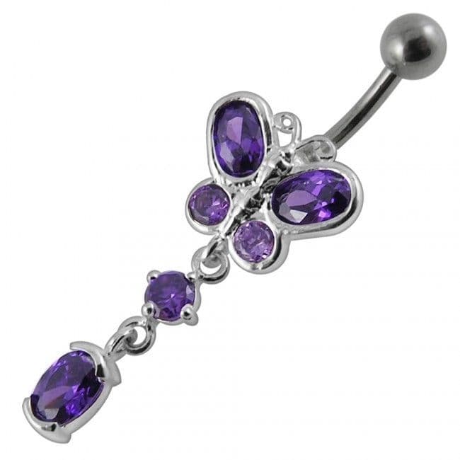 Stříbrný piercing do pupíku - motýlek (fialová)