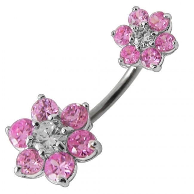 Stříbrný piercing do pupíku - kytičky (růžová)