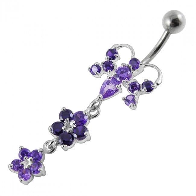 Stříbrný piercing do pupíku - motýlek (fialová)