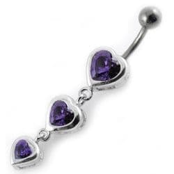 Stříbrný piercing do pupíku - srdíčka (fialová)
