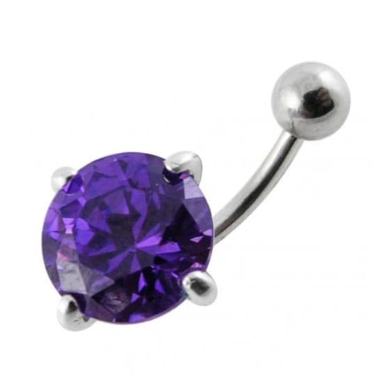 Stříbrný piercing do pupíku - zirkon 12 mm (fialová)