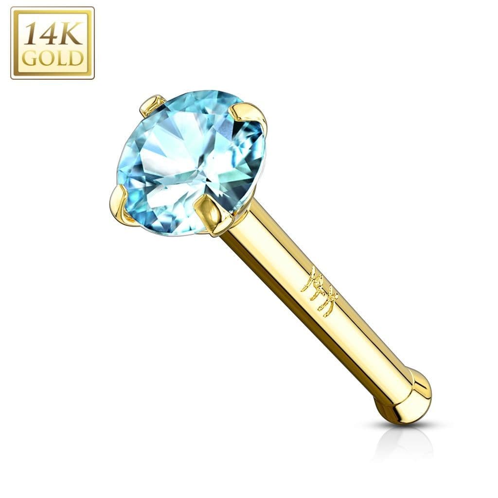 Zlatý piercing do nosu, Au 585/1000 (tyrkysová, 0,09 g) - Zlatý piercing do nosu - tyrkysový zirkon