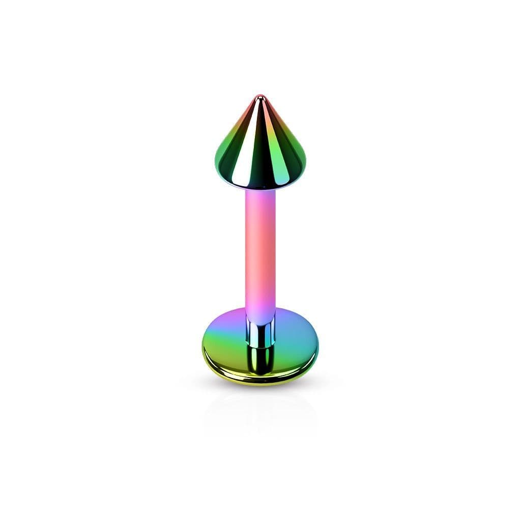 Piercing do brady - kónus (duhová, 3 x 3 mm, 1,2 x 8 mm)