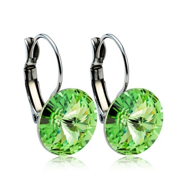 Ocelové náušnice s krystaly Swarovski 12 mm, PERIDOT