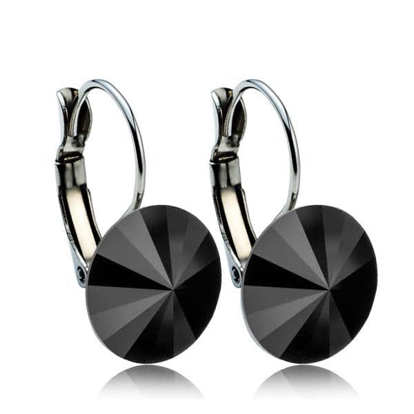 Ocelové náušnice s krystaly Swarovski 12 mm, BLACK JET