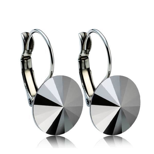 Ocelové náušnice s krystaly Swarovski 12 mm, JET HEMATITE