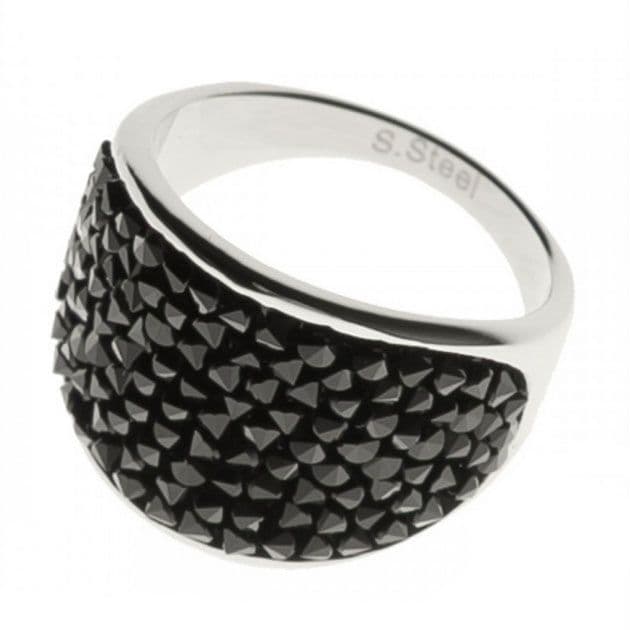 Ocelový prsten s krystaly Crystals from Swarovski, BLACK JET (56)