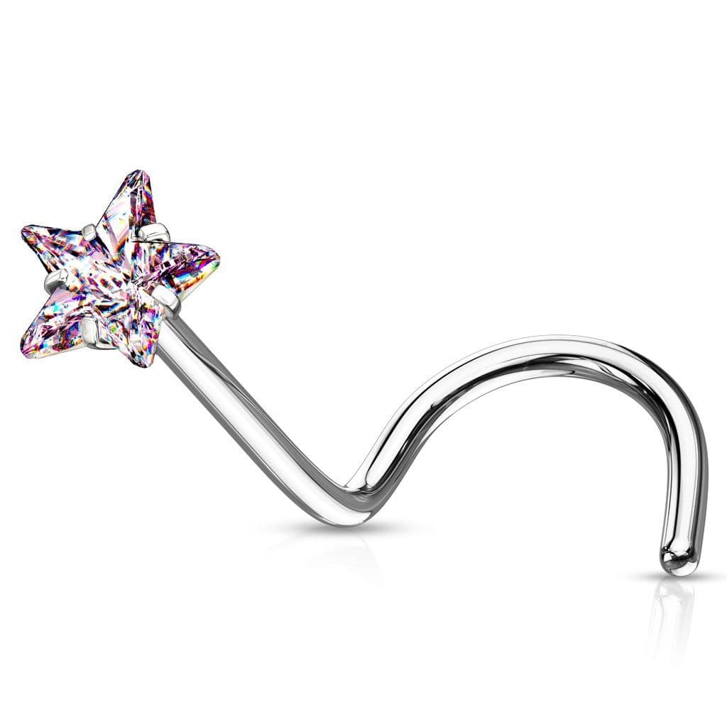 Zahnutý piercing do nosu hvězdička (růžová)