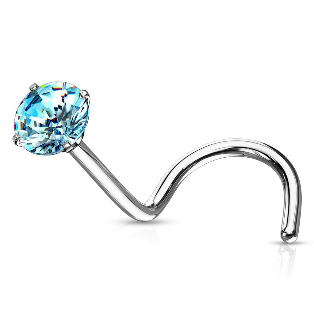 Zahnutý piercing do nosu - tyrkysový zirkon (2,5 mm)