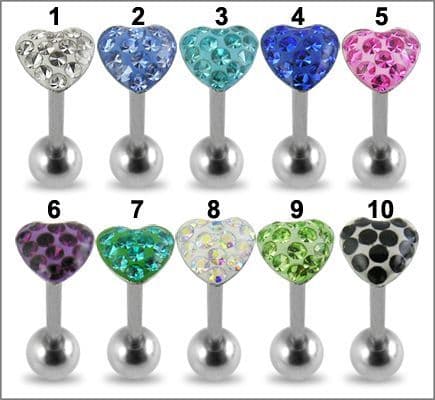 Piercing do jazyku činka se Swarovski krystalky srdce PBFDTN03