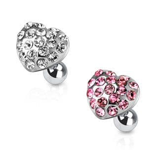 Piercing tragus chirurgická ocel srdce růžové