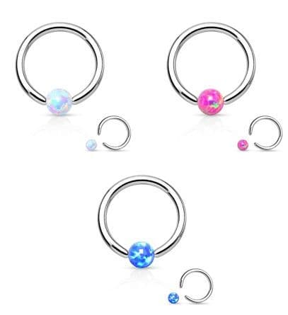 Piercing chirurgická ocel kroužek s opálem HWRS05