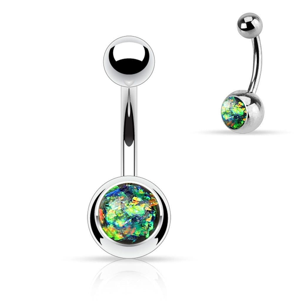 Piercing do pupíku - banánek zelenozlatý glitrový