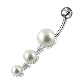 Stříbrný piercing do pupíku  - perličky