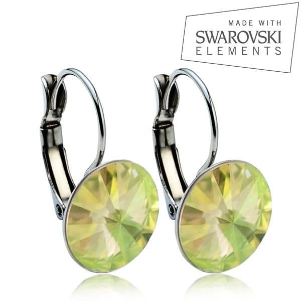 Ocelové náušnice s krystaly Swarovski 12 mm, LUMINOUS GREEN