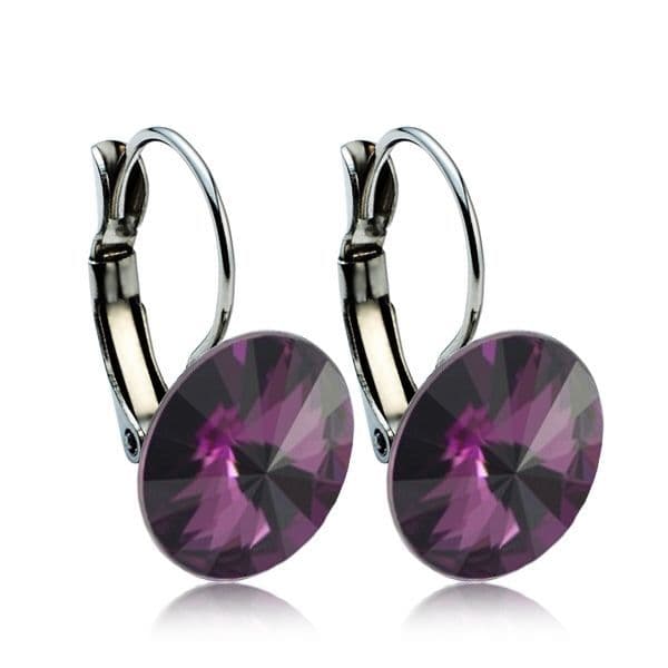 Ocelové náušnice s krystaly Swarovski 12 mm, AMETHYST