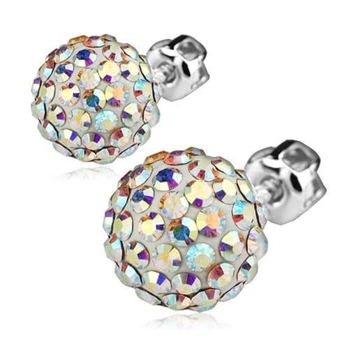 Stříbrné náušnice kuličky s krystaly Crystals from Swarovski, Crystal AB