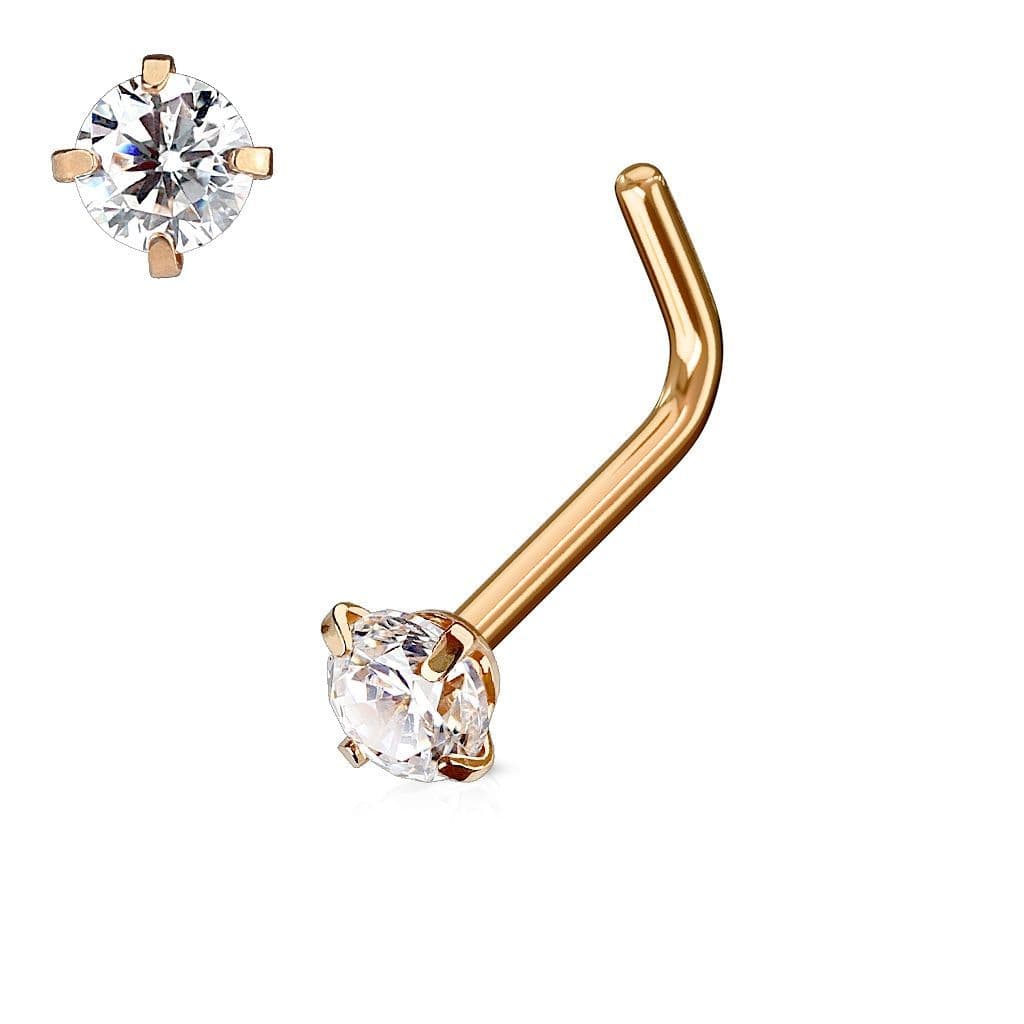 Zlacený piercing do nosu, čirý kamínek 3 mm