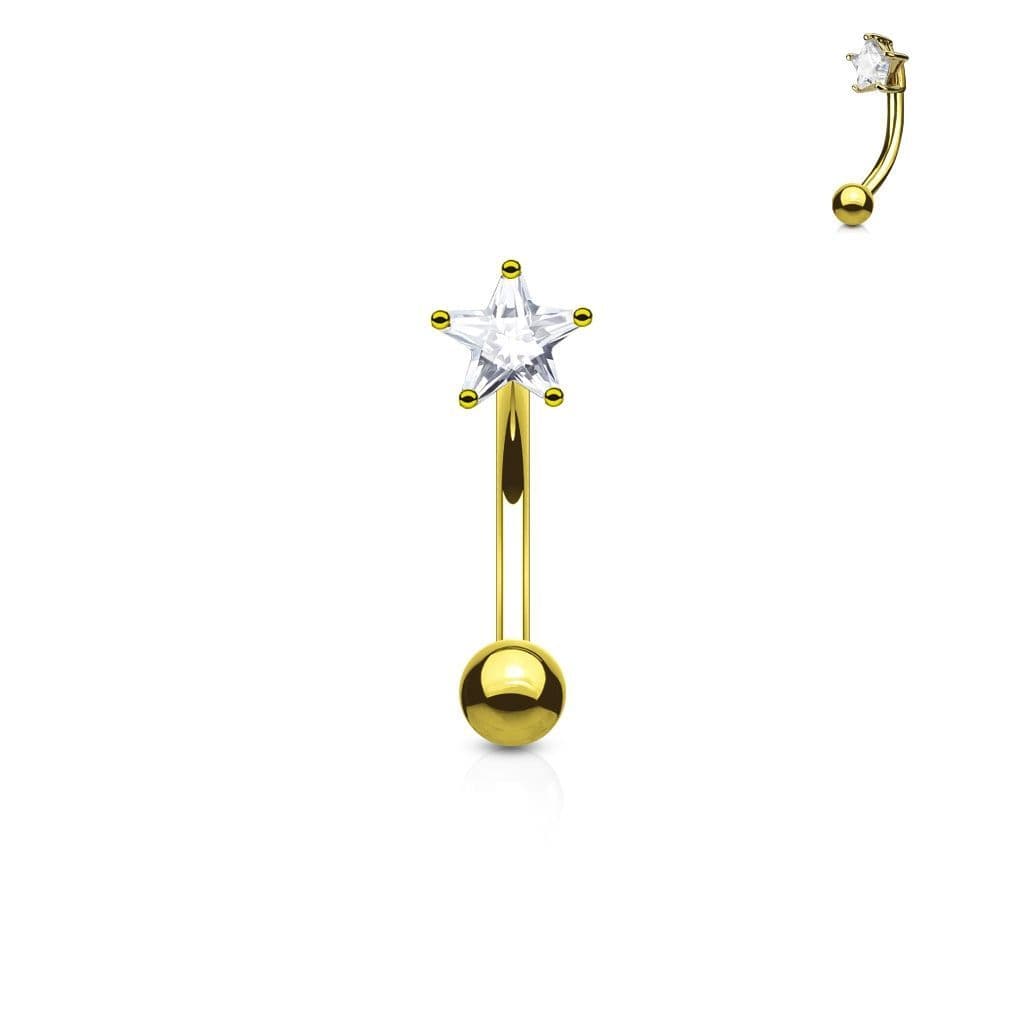 Zlacený piercing do obočí - zirkon, čirá barva — Marre.cz