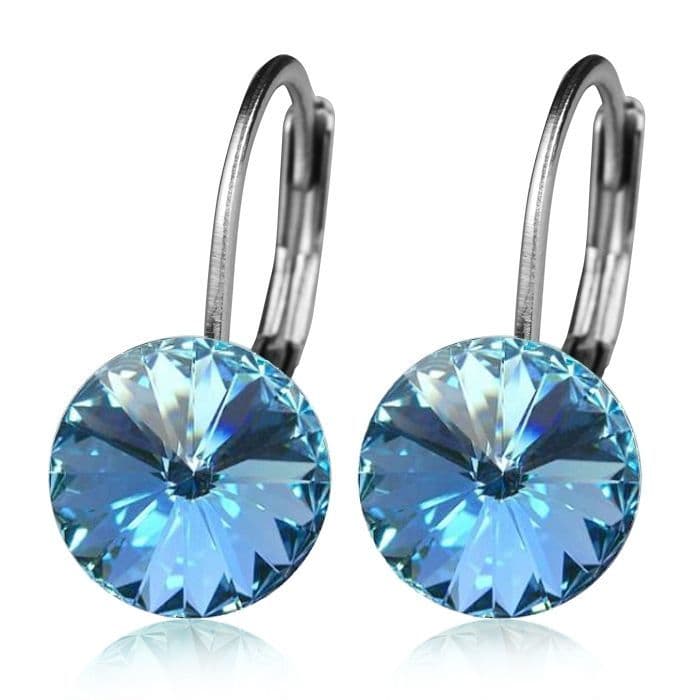 Ocelové náušnice s krystaly Swarovski, AQUAMARINE