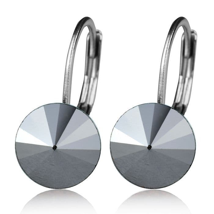 Ocelové náušnice s krystaly Swarovski, BLACK JET HEMATITE