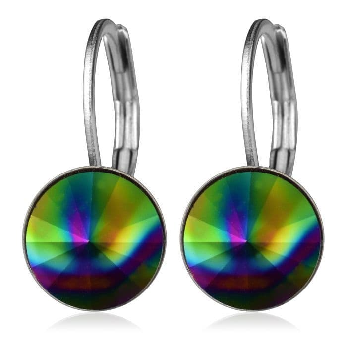 Ocelové náušnice s krystaly Swarovski, RAINBOW DARK
