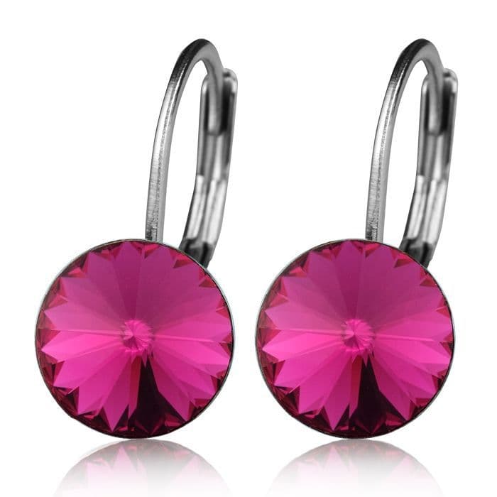 Ocelové náušnice s krystaly Swarovski, FUCHSIA