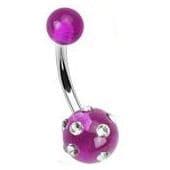 Piercing do pupíku - banánek zdobený zirkony (čirá/fialová)