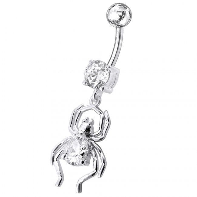 Stříbrný piercing do pupíku - pavouček (čirá)