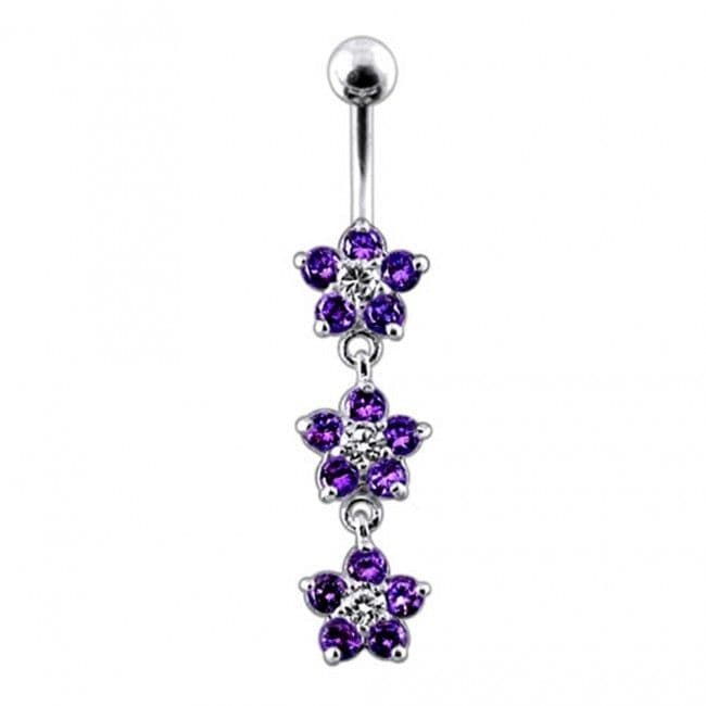 Stříbrný piercing do pupíku - kytičky (fialová)