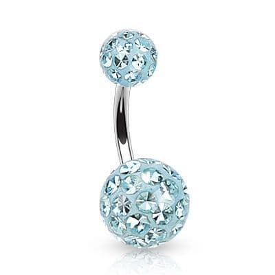 Piercing do pupíku zdobený krystaly Swarovski (tyrkysová, 1,6 x 10 mm)