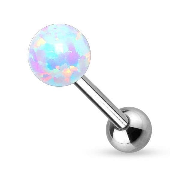 Piercing do jazyka opál (bílá, 1,6 x 16 mm)