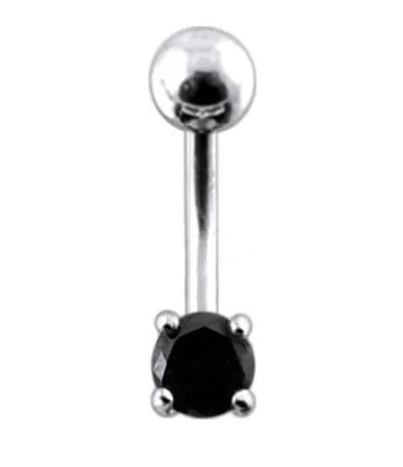 Stříbrný piercing do pupíku, zirkon (černá, 1,30 g, 1,6 x 10 mm)