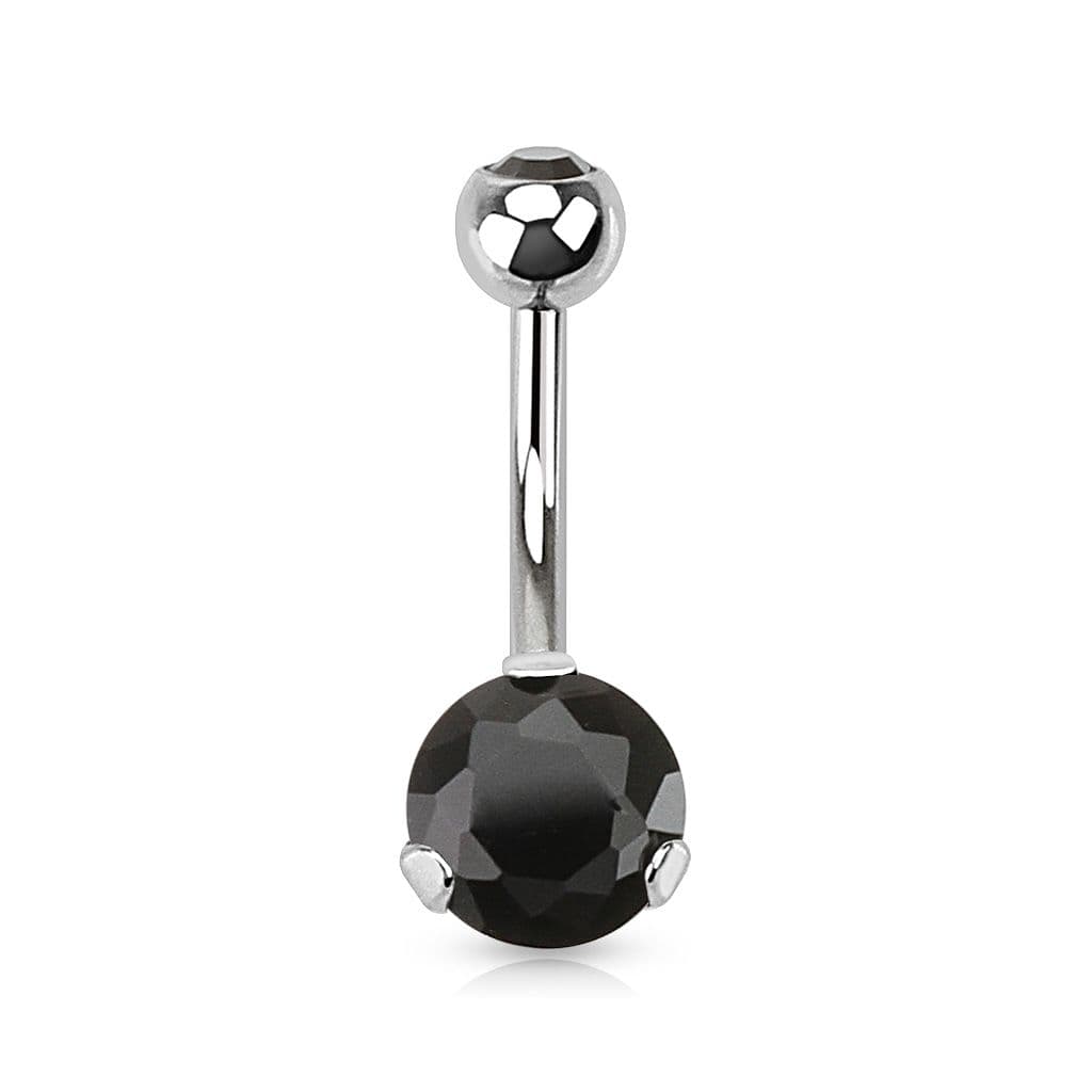 Piercing do pupíku - banánek se zirkony (černá, 1,6 x 10 mm)