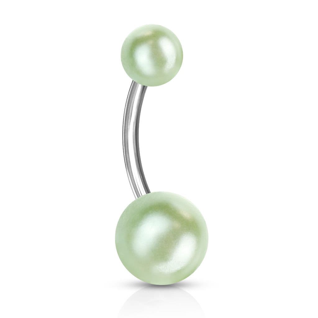 Piercing do pupíku - perličky (světle zelená, 1,6 x 10 mm)